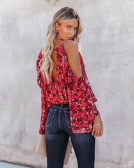 Mercury Printed Cold Shoulder Ruffle Top Oshnow