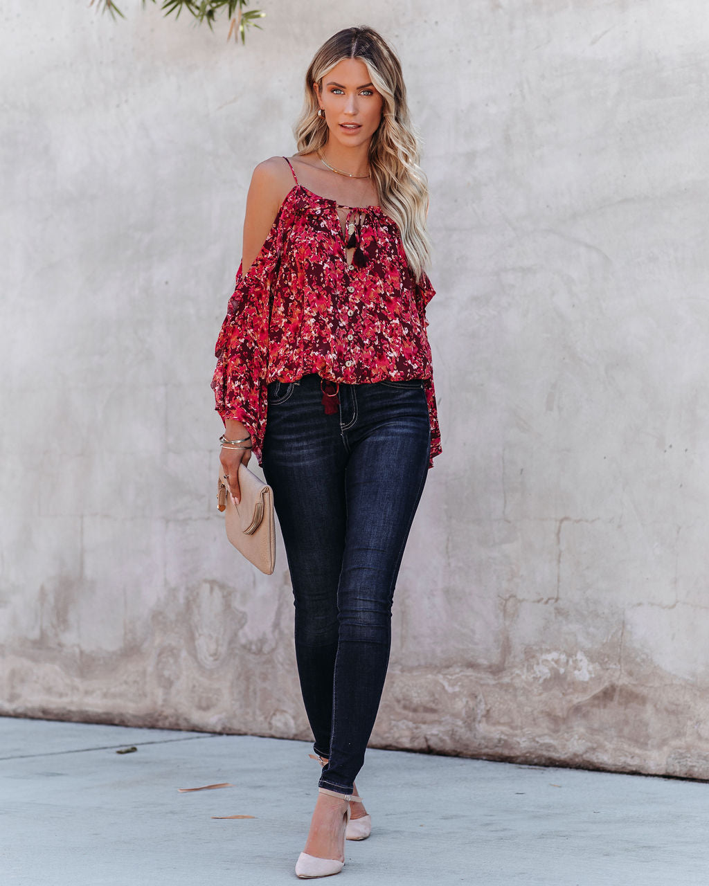 Mercury Printed Cold Shoulder Ruffle Top Oshnow