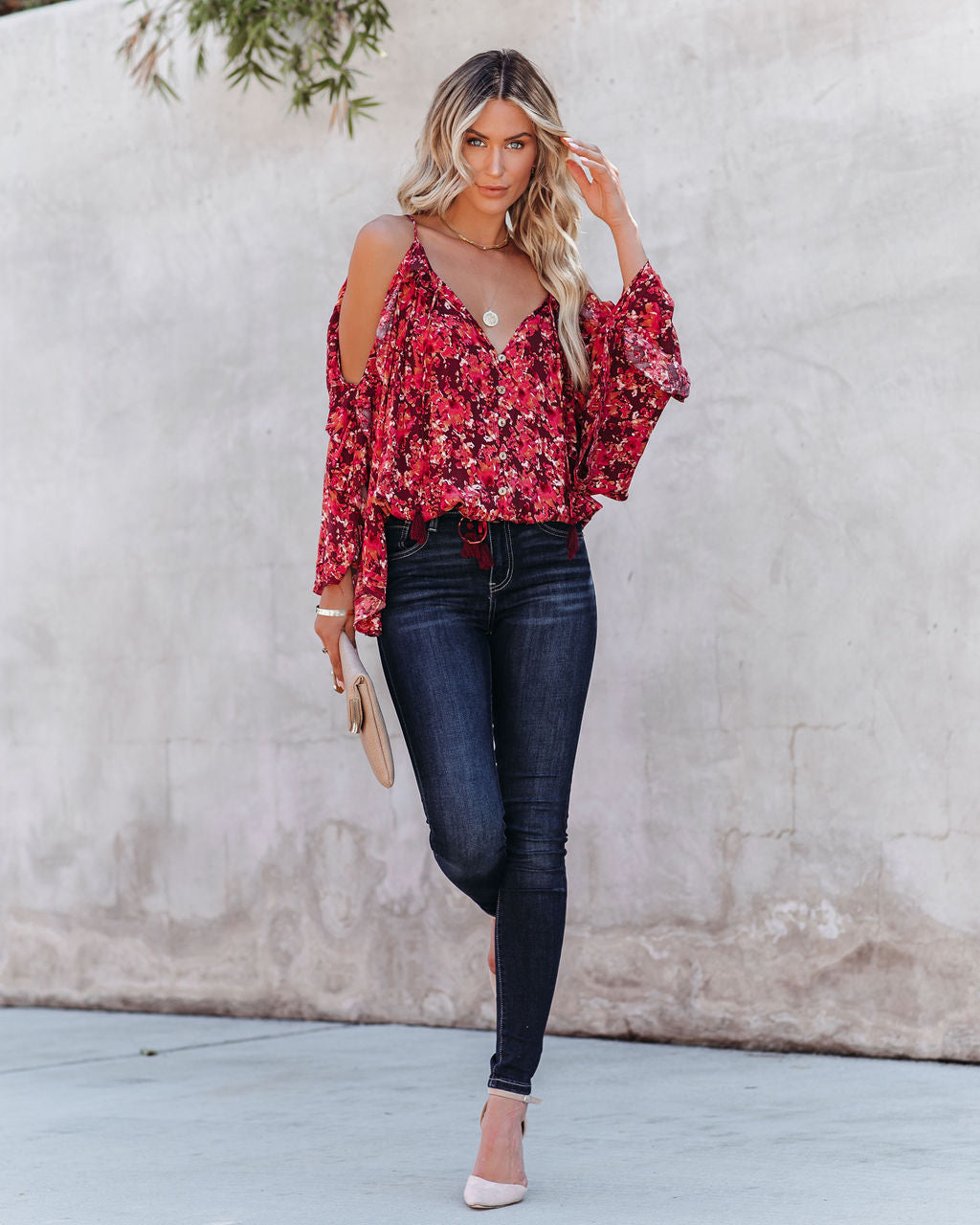 Mercury Printed Cold Shoulder Ruffle Top Oshnow