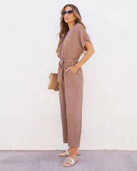 Mercy Pocketed Waist Tie Jumpsuit - Mocha Oshnow