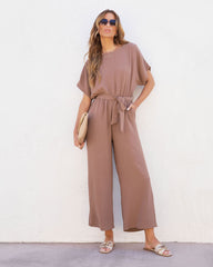 Mercy Pocketed Waist Tie Jumpsuit - Mocha Oshnow