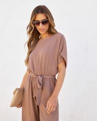 Mercy Pocketed Waist Tie Jumpsuit - Mocha Oshnow