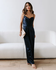 Miabella Satin Cowl Neck Jumpsuit - Midnight Blue Oshnow