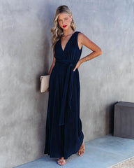 Midnight Love Plisse Jumpsuit - Navy Oshnow