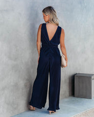 Midnight Love Plisse Jumpsuit - Navy Oshnow