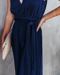 Midnight Love Plisse Jumpsuit - Navy Oshnow