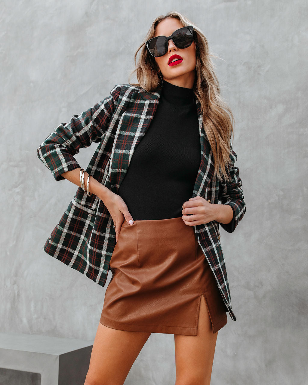 Mikayla Faux Leather Mini Skirt - Brown Oshnow