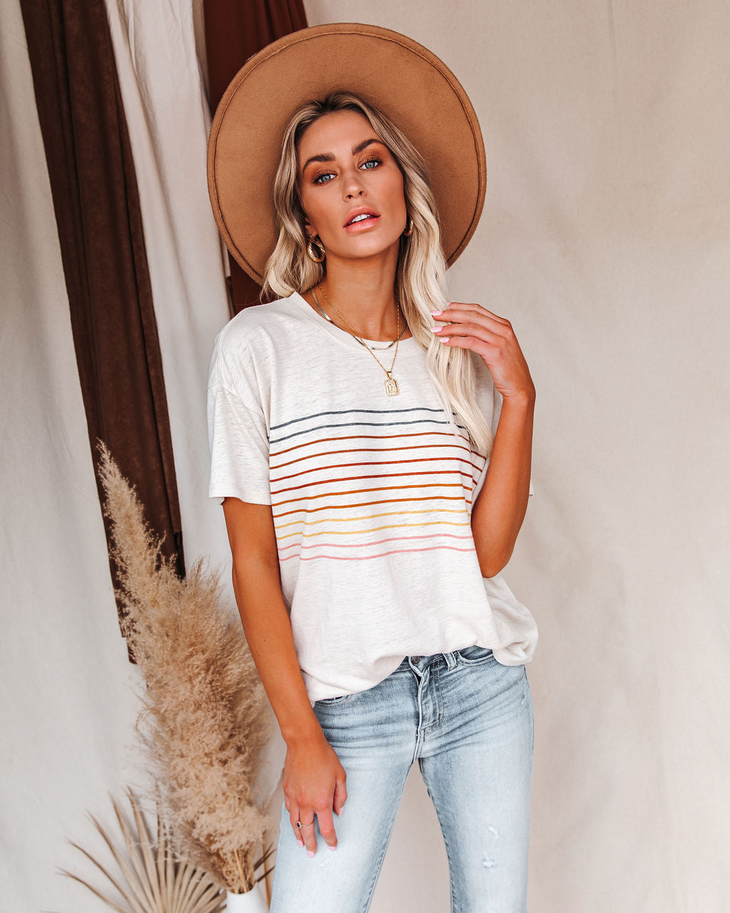 Miles Ahead Linen Blend Striped Tee Oshnow