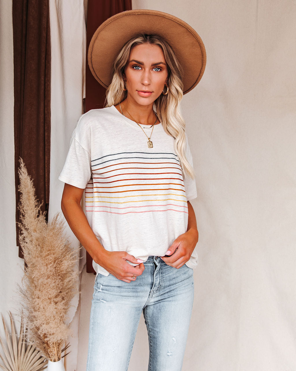 Miles Ahead Linen Blend Striped Tee Oshnow