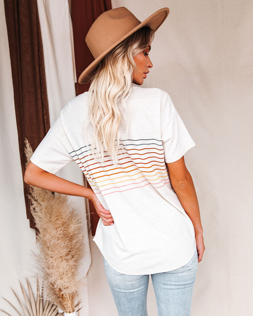 Miles Ahead Linen Blend Striped Tee Oshnow