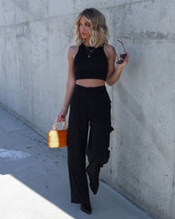 Mission Possible Cargo Wide Leg Pants - Black Oshnow