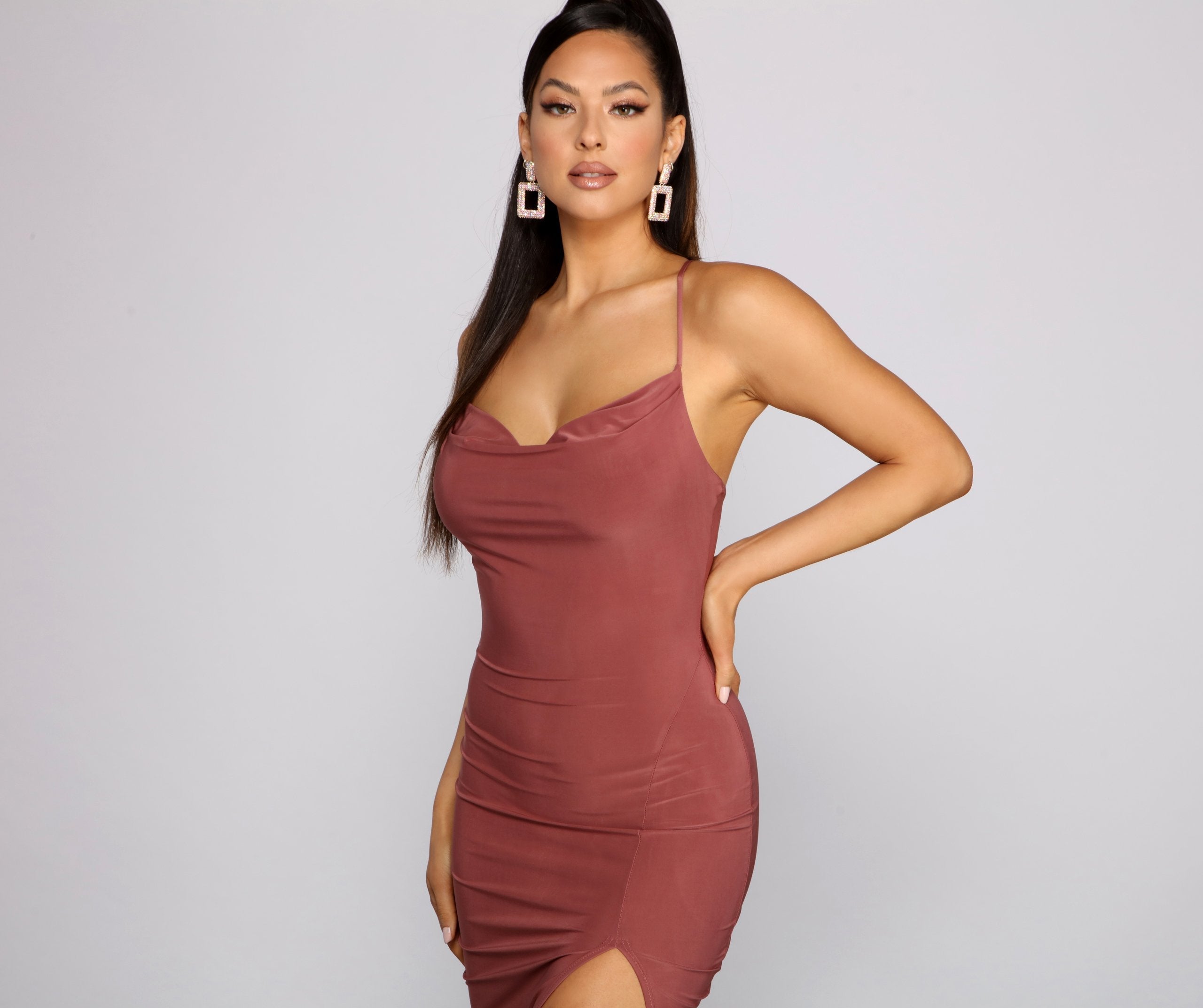 Moment of Glam Cowl Neck Midi Dress Oshnow