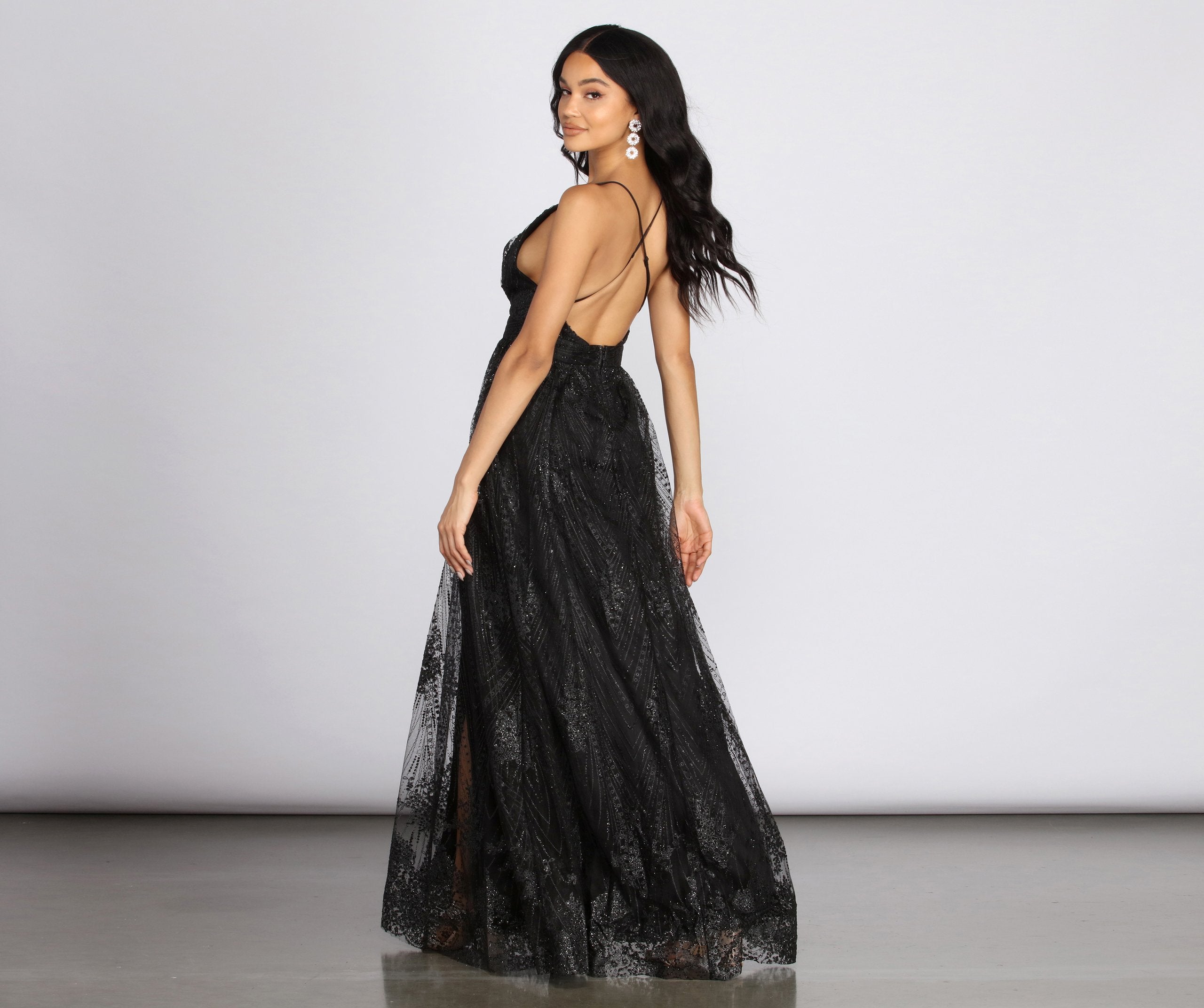 Mona Formal Plunging Glitter Dress Oshnow Mona Formal Plunging Glitter Dress Oshnow