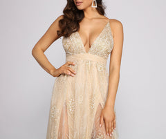 Mona Formal Plunging Glitter Dress Oshnow