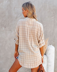 Monday Cotton Plaid High Low Shirt - Sand Oshnow