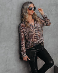 Monroe Tiger Print Button Down Blouse Oshnow