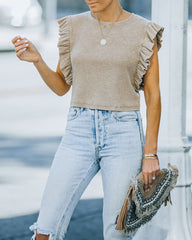 Monse Cotton Ruffle Crop Top - Taupe Oshnow