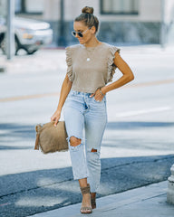 Monse Cotton Ruffle Crop Top - Taupe Oshnow