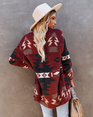 Moraga Pocketed Aztec Cardigan - Brick Oshnow