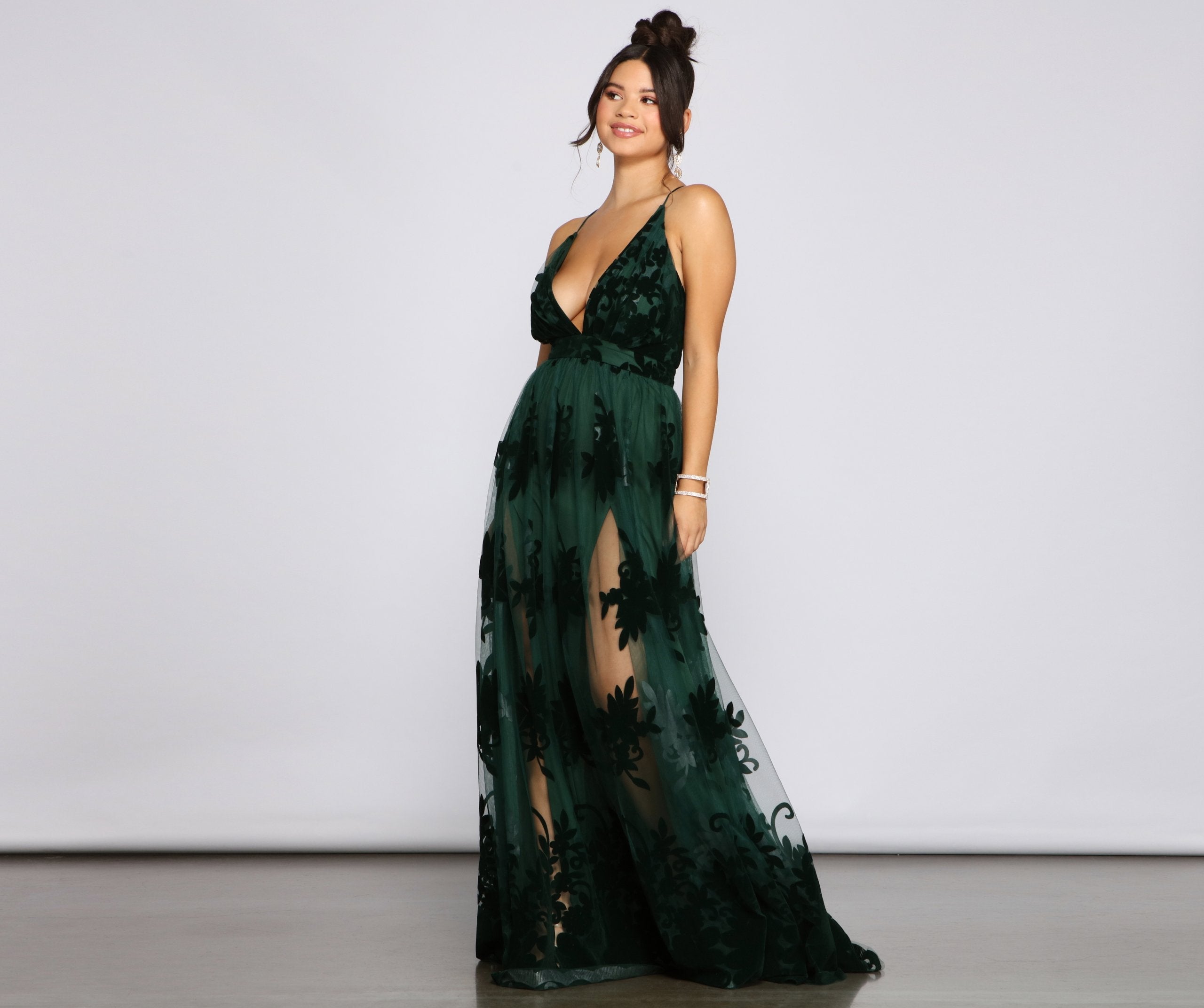 Morgan Formal Flocked Velvet Dress Oshnow