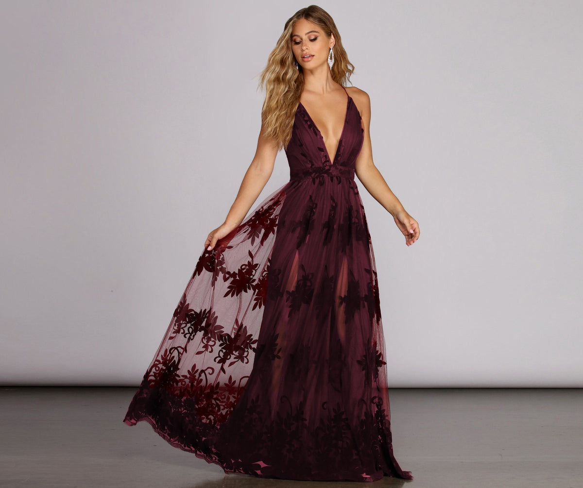 Morgan Formal Flocked Velvet Dress Oshnow