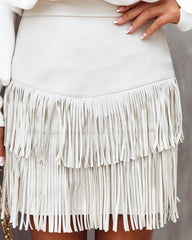 Most Wanted Fringe Faux Leather Skirt - Bone Oshnow