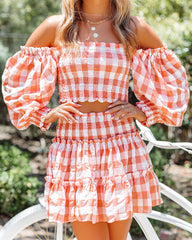 My Happy Ending Smocked Gingham Off The Shoulder Top Oshnow