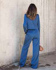 Anita Satin Pocketed Wide Leg Pants - Navy