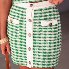 Blaire Tweed Knit Pocketed Mini Skirt - Green