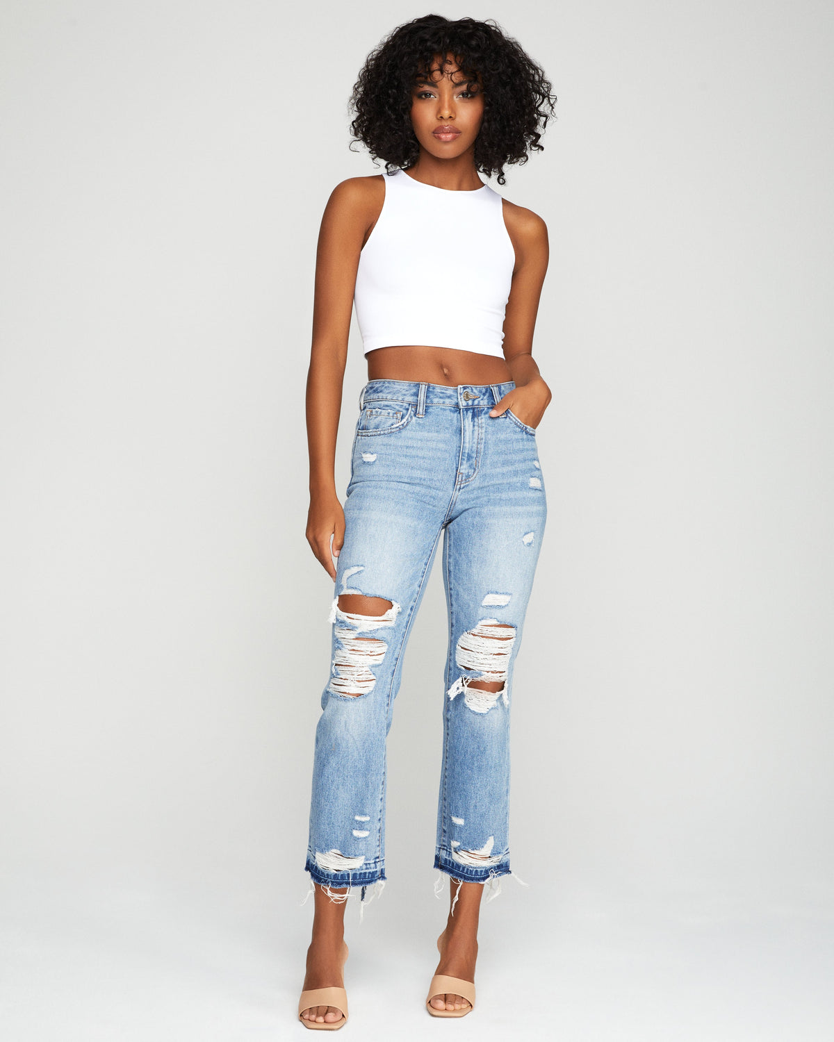 Neilson High Rise Distressed Straight Denim 