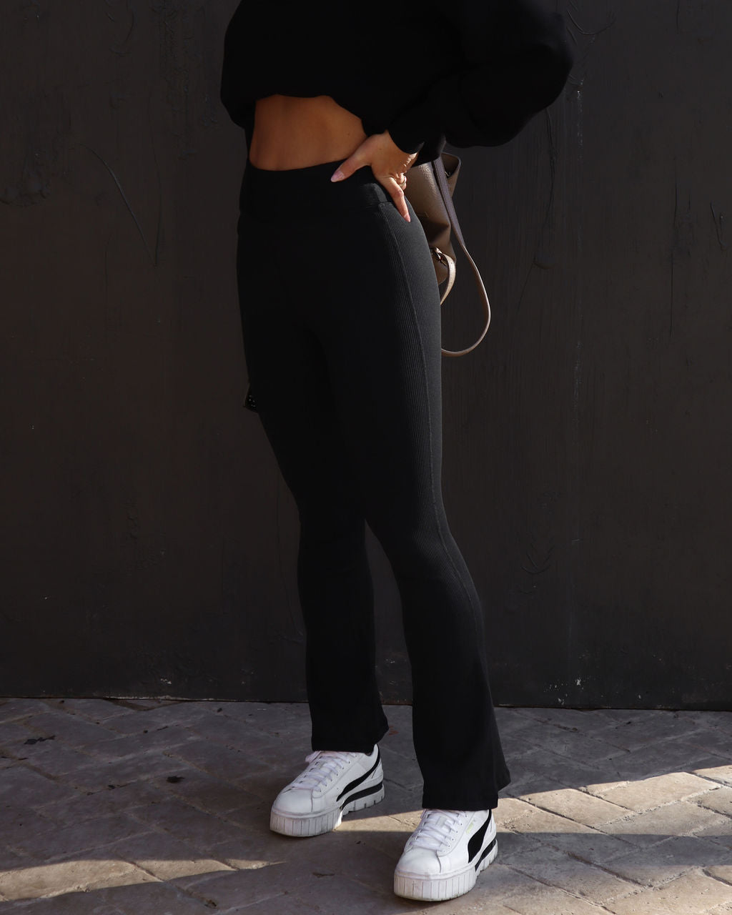 Namaste Mindset Ribbed Pants - Black Oshnow