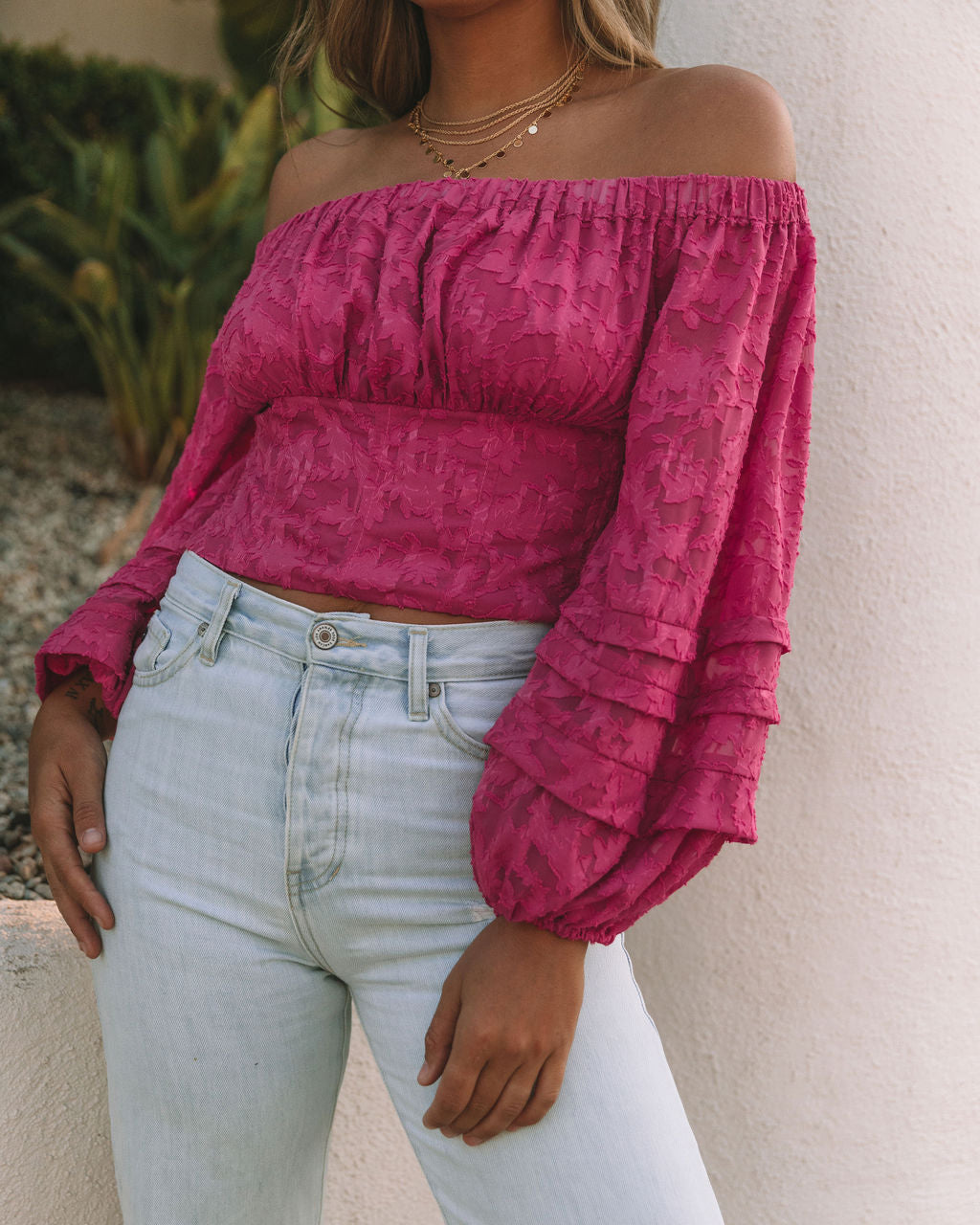 Nanette Textured Off The Shoulder Blouse - Magenta Oshnow