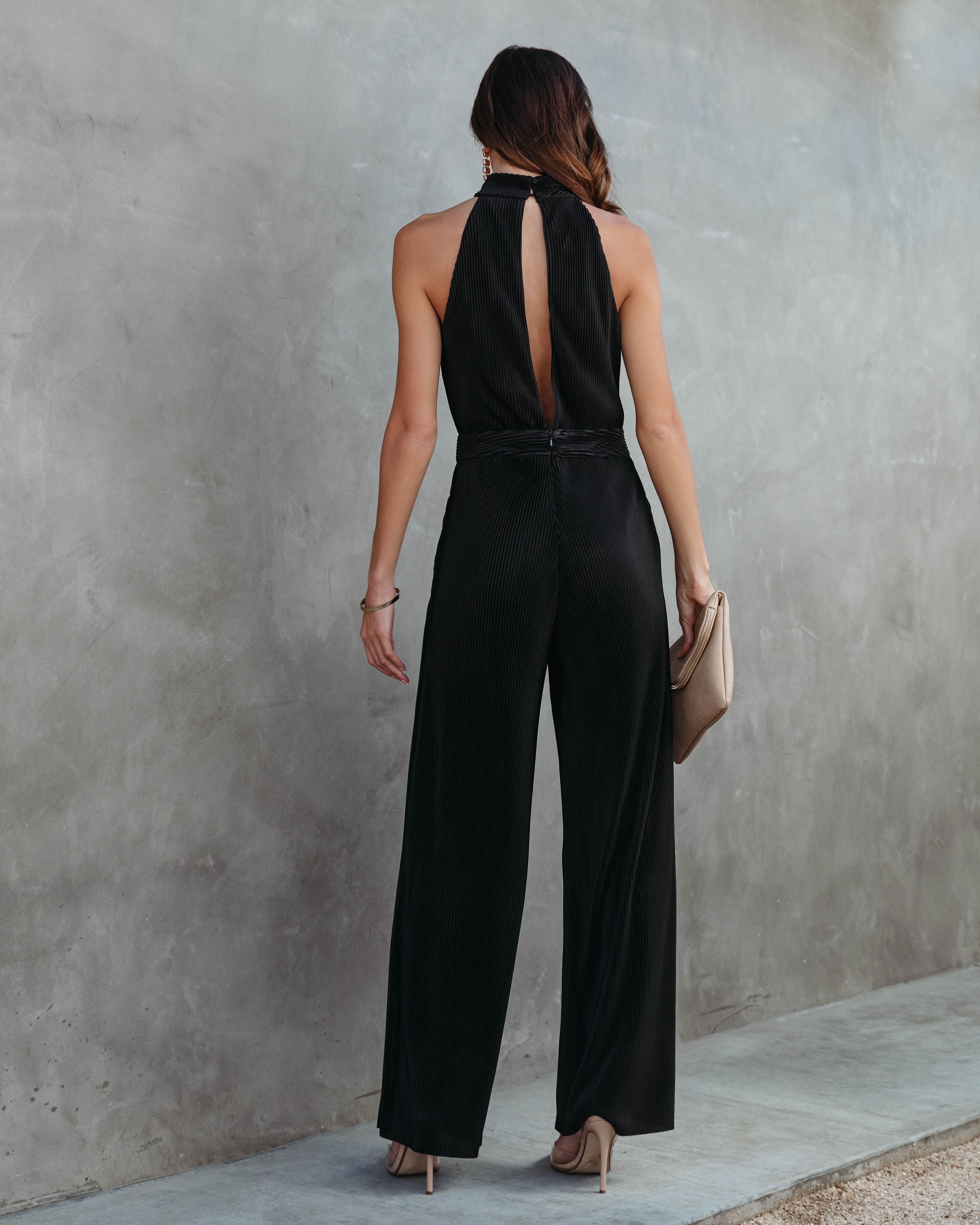 Naya Pocketed Plisse Jumpsuit - Black Oshnow