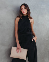 Naya Pocketed Plisse Jumpsuit - Black Oshnow