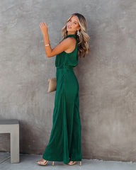 Naya Pocketed Plisse Jumpsuit - Hunter Green Oshnow