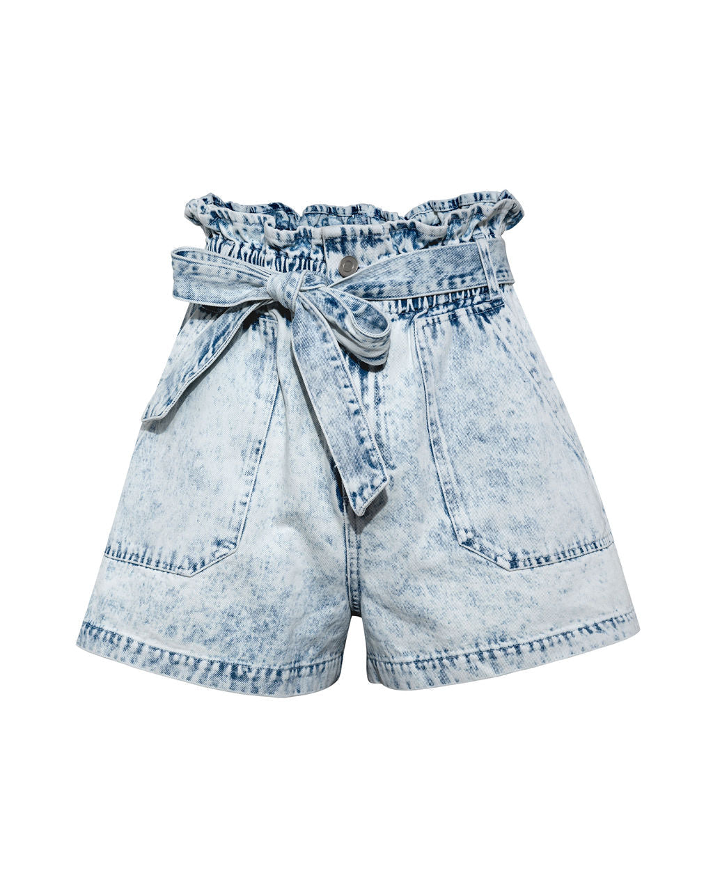 Nella High Rise Paper Bag Waist Denim Shorts Oshnow