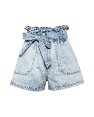 Nella High Rise Paper Bag Waist Denim Shorts Oshnow