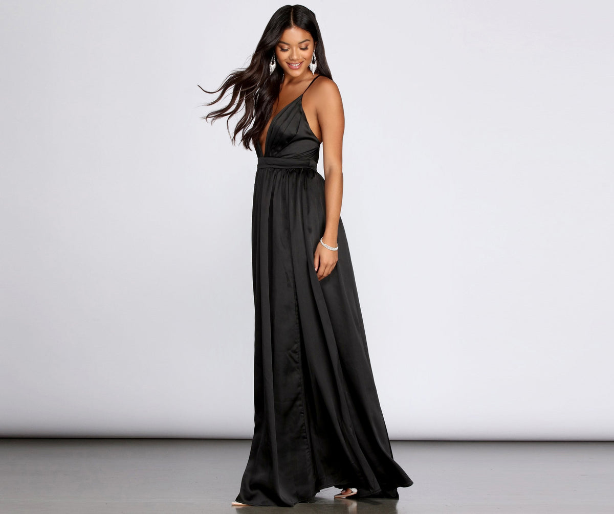 Nerissa Pleated Satin Gown Oshnow