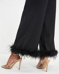 New Lover Feather Trim Pocketed Pants - Black Oshnow