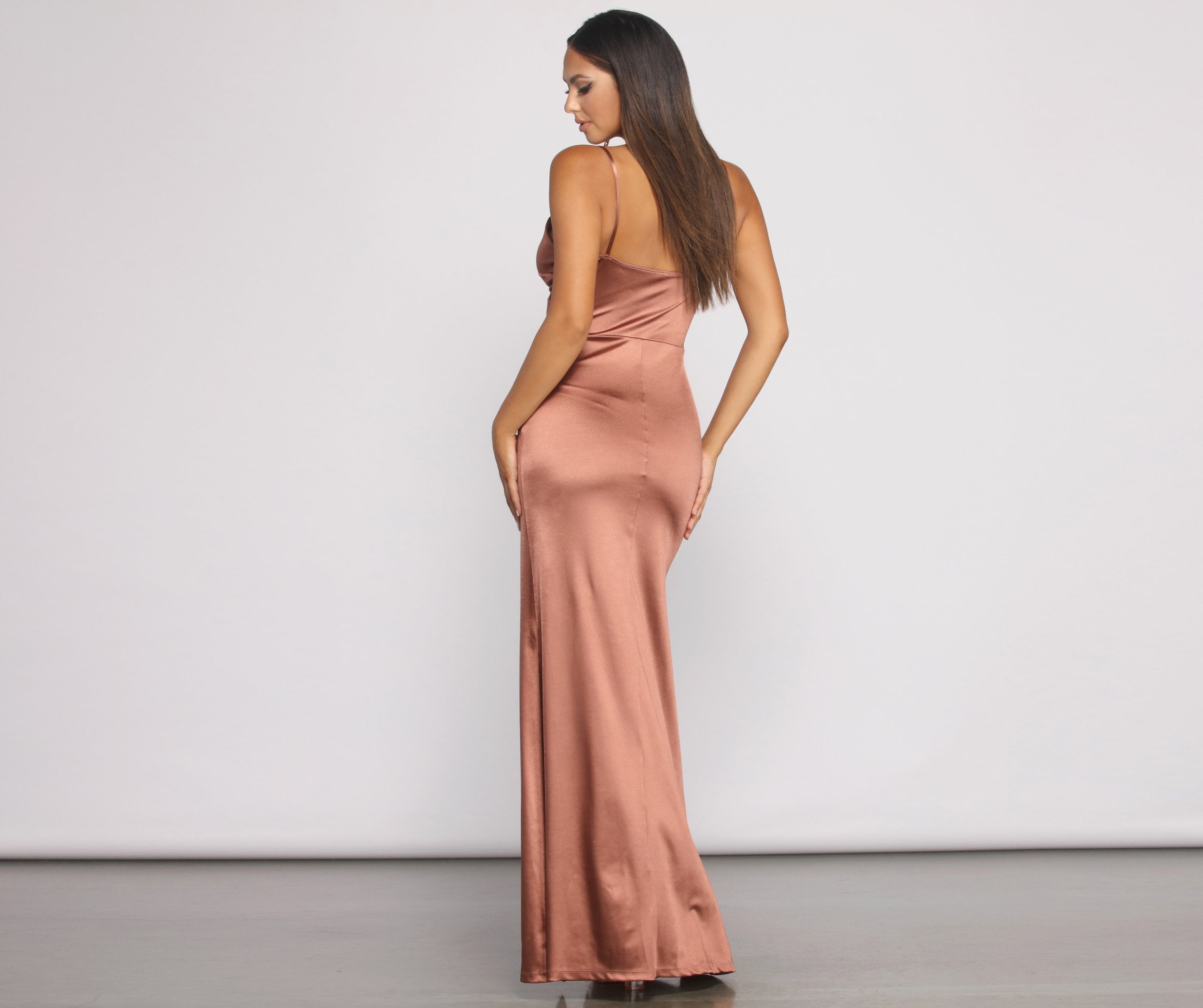 Nikita Formal High Slit Satin Dress Oshnow