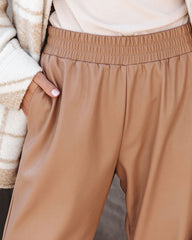 No Limitations Pocketed Faux Leather Jogger Pants - Camel Oshnow