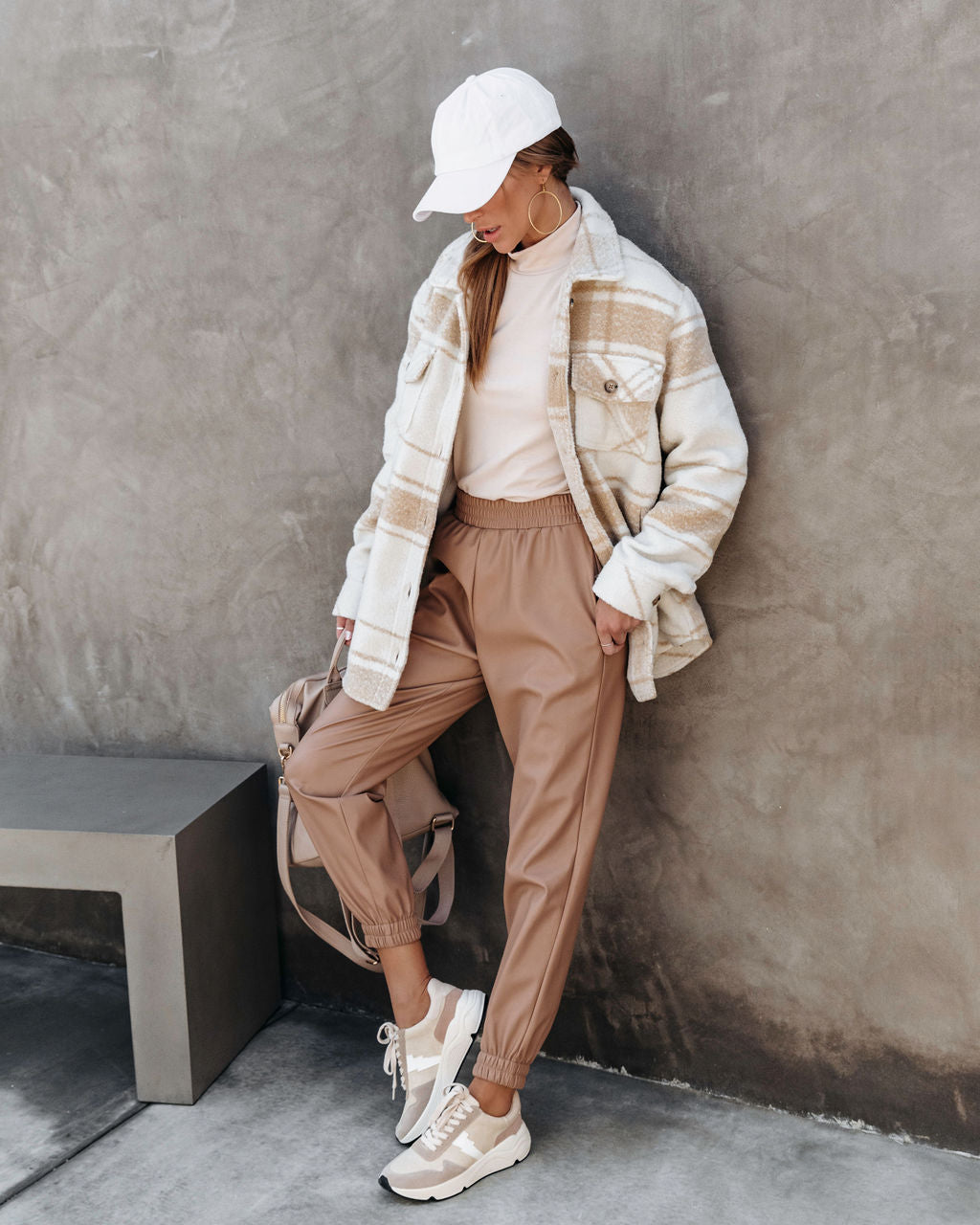 No Limitations Pocketed Faux Leather Jogger Pants - Camel Oshnow