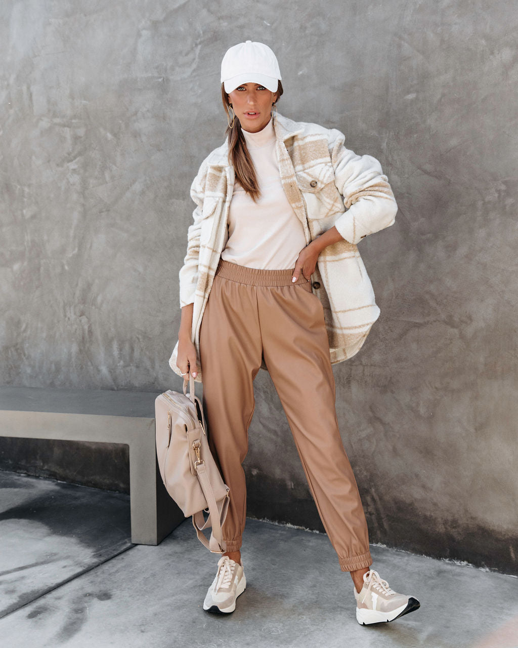 No Limitations Pocketed Faux Leather Jogger Pants - Camel Oshnow