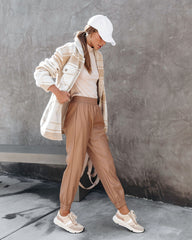 No Limitations Pocketed Faux Leather Jogger Pants - Camel Oshnow