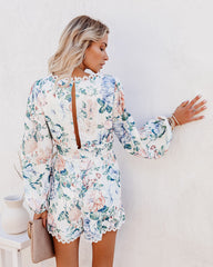 No Love Lost Floral Pocketed Crochet Romper Oshnow