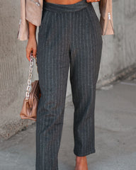 None Of Your Biz Pinstripe Pocketed High Waisted Pants - Charcoal Oshnow