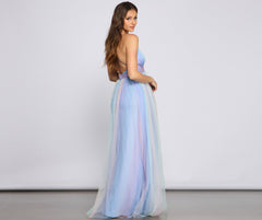 Nylah Pleated Rainbow A-Line Dress Oshnow