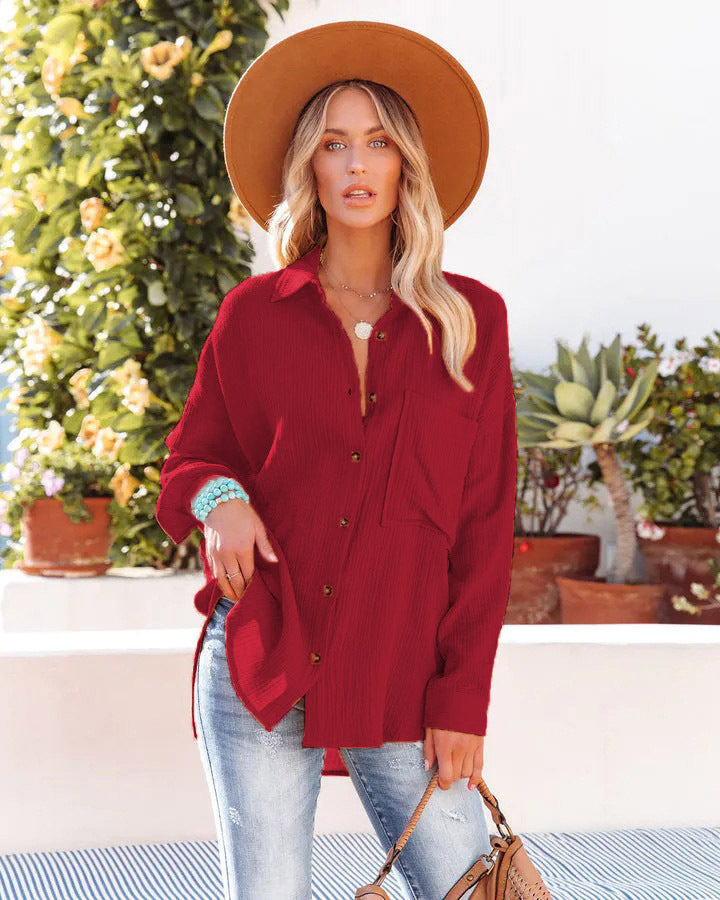 Kennedy Cotton Pocketed Button Down Tunic - Wine - FINAL SALE – Oshnow