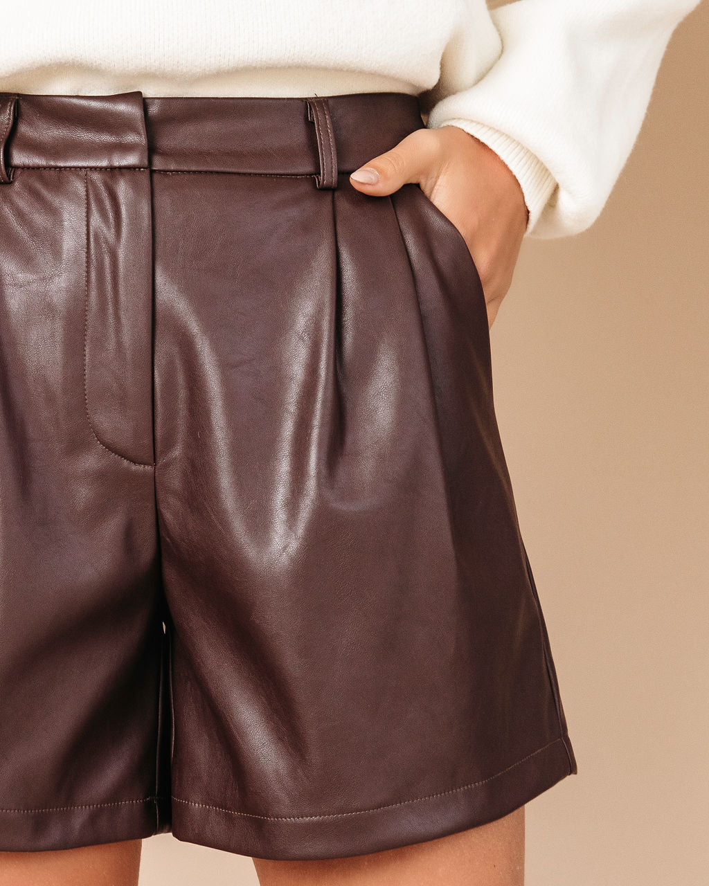 Oakley Pocketed Faux Leather Shorts - Chocolate Oshnow