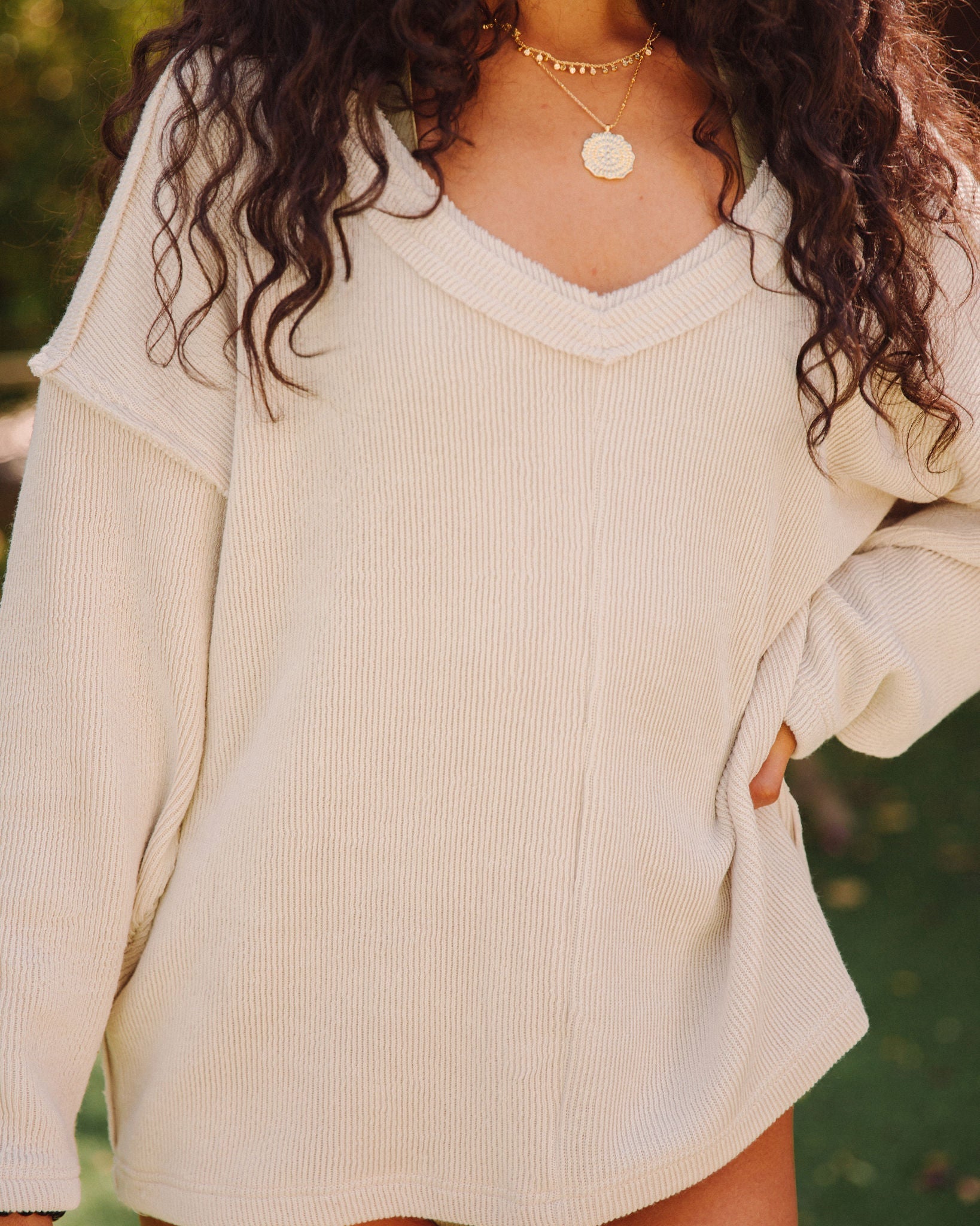 Oasis Relaxed Knit Top - Natural Oshnow